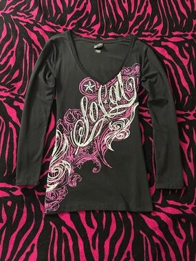 Y2k grunge goth rare 2000s affliction SoCal Rhinestone long sleeve